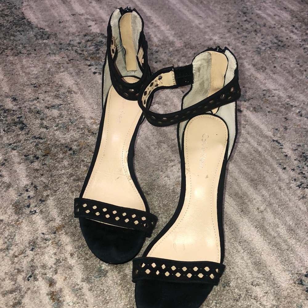 Calvin Klein Black Heeled Sandals with Ankle Strap
